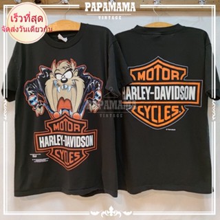 ขายH Harley davidson x Taz mania looneytunes เสื้อวินเทจ เสื้อการ์ตูน papamama vintage shirt เสื้อยืดคอกลมผ้าฝ้าย（S-5XL）