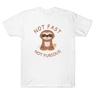 YF41 การพิมพ์เสื้อยืด คอกลม แขนสั้น ผ้า cotton100% สบายและต่อต้านริ้วรอย Not Fast Not Furious Sloth Yoga T-Shirt