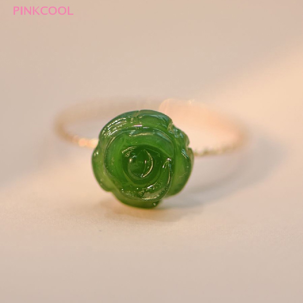 Pinkcool แหวนนิ้วมือ รูปดอกกุหลาบ ดอกคามิเลีย สีเขียว เครื่องประดับแฟชั่น สําหรับผู้หญิง งานแต่งงาน ของขวัญ ขายดี