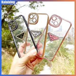 เคสโทรศัพท์มือถือแบบนิ่ม ใส ลายโลโก้เพชร Prada สําหรับ iPhone 14 Pro Max 13 Pro 12 Pro 11 Pro Max