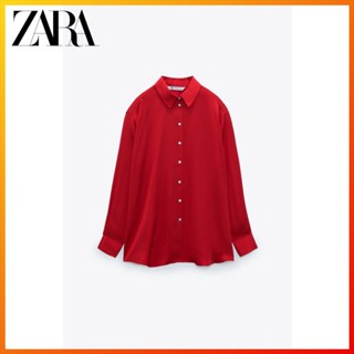 Zara เสื้อเชิ้ต ผ้าซาติน ผ้าไหม สําหรับผู้หญิง