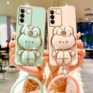 เคสโทรศัพท์มือถือนิ่ม ลายการ์ตูนกระต่ายน่ารัก พร้อมกระจกแต่งหน้า ขาตั้งวาง สําหรับ VIVO V29 Y27 Y36 Y78 Y02T Y02A 5G 4G V29 VIVOY27 VIVOY78