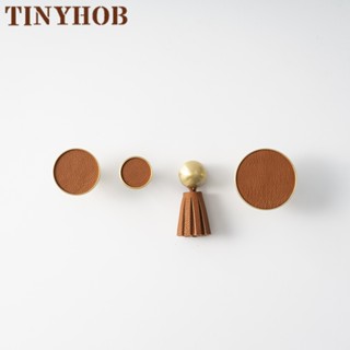 Tinyhob ลูกบิดลิ้นชัก เฟอร์นิเจอร์ หนังทองเหลือง สไตล์นอร์ดิก สีน้ําตาล สําหรับเด็ก