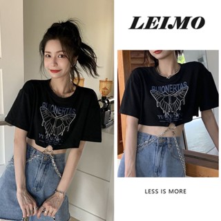 เสื้อยืดแขนสั้น เอวลอย แต่งสายโซ่เซ็กซี่ แฟชั่นฤดูร้อน สําหรับผู้หญิง