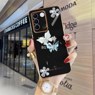 ใหม่ พร้อมส่ง เคสโทรศัพท์มือถือนิ่ม ปิดด้านหลัง ลายผีเสื้อ ประดับเพชร แวววาว สําหรับ VIVO V29 5G X90 Pro V295G 2023