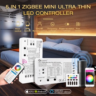 Gledopto Zigbee รีโมตคอนโทรล DC5-24V Pro Mini 5 in 1 Zigbee RGBCCT RGBW RGBW WWCW แอปพลิเคชัน LED ควบคุมด้วยเสียง RF