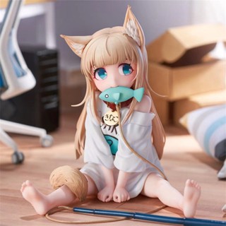 14cm GOLDEN HEAD My Cat Is A Kawaii Girl Anime Figure Hobby Sakura Soybean Flour Sit And Eat Fish Collectible PVC Model Doll Souvenir