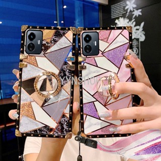 Yyn เคสโทรศัพท์มือถือ กันกระแทก ประดับเพชร พร้อมสายคล้อง สําหรับ Vivo Y77 5G Y76 Y76S