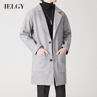 IELGY เสื้อโค้ท ผ้าขนสัตว์ ความยาวปานกลาง สไตล์เกาหลี สําหรับผู้ชาย