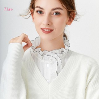 Time เสื้อเชิ้ต ผ้าชีฟอง แต่งระบายสองชั้น สไตล์วินเทจ สําหรับผู้หญิง