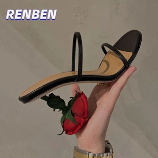 RENBEN  ใหม่เปิดนิ้วเท้ากุหลาบกับรองเท้าแตะสำหรับผู้หญิง Niche ส้นกริชรองเท้าแตะรองเท้าผู้หญิง