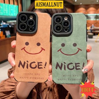 เคสโทรศัพท์มือถือหนังแกะ กันฝุ่น กันกระแทก ลายหน้ายิ้ม สําหรับ IPhone 14 13 11 12 Pro Max 7 8 Plus X XR XSMAX