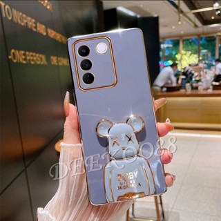 เคสโทรศัพท์มือถือ ลายหมีน่ารัก พร้อมขาตั้ง สีดํา สําหรับ VIVO V29 5G VIVOV29