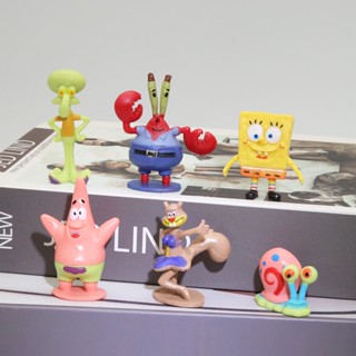 6 ชิ้น ของแข็ง PVC SpongeBob 6 ชิ้น ชุดพิพิธภัณฑ์สัตว์น้ํา ภูมิทัศน์ ปู ดาวใหญ่ ตกแต่งสํานักงาน มือ