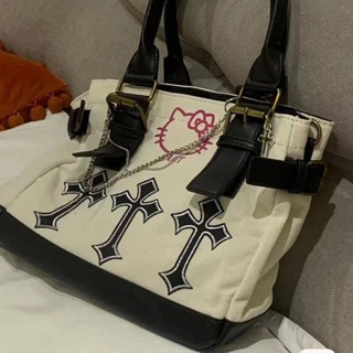 Original Homemade Hello Kitty Vintage Harajuku Cross Tote Bag Y2K Chain Spicy Girls Handheld Crossbody Bag