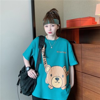 littlebee 2384 เสื้อยืดแขนสั้นทรงหลวมสไตล์เกาหลี oversize เสื้อยืดแขนสั้นหมี ทรงหลวม การ์ตูนน่ารัก