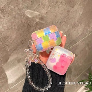 เคสหูฟังบลูทูธ แบบนิ่ม ทรงสี่เหลี่ยม ลายหมีคริสตัลน่ารัก สําหรับ airpods pro2 1 2 3 3 pro 12 Generation