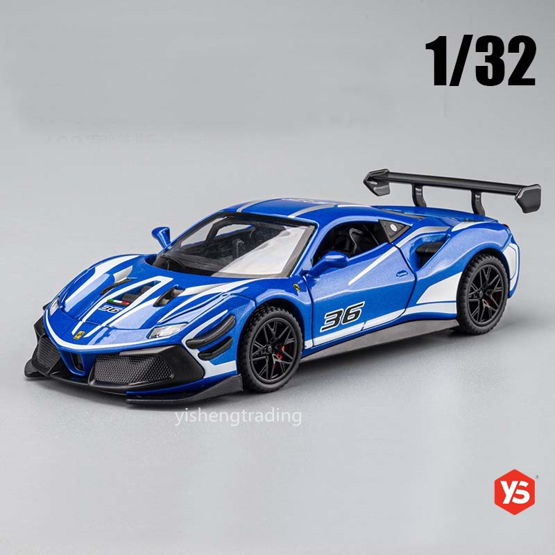 โมเดลรถแข่ง ขนาด 1:32 รุ่น Ferrari 488 พร้อมไฟขึ้น เสียงเครื่องยนต์ ดึงถอยหลัง