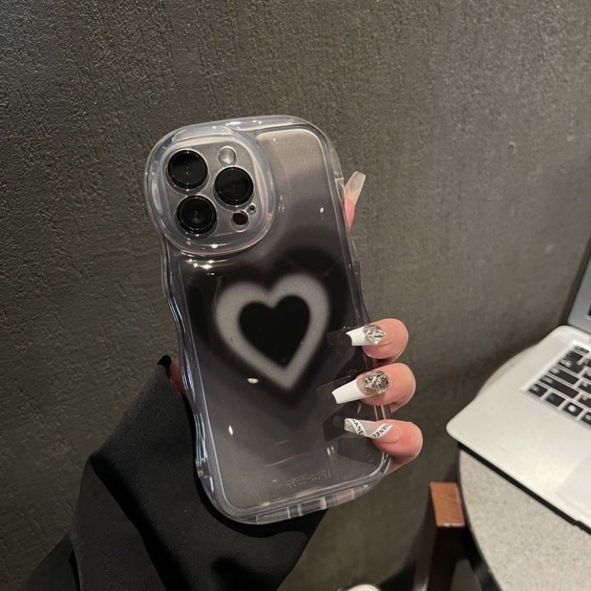 เคสโทรศัพท์มือถือนิ่ม พิมพ์ลายหัวใจ สีดํา สําหรับ IPhone 11 13 12 14 Pro MAX 7 8 6 6S 14 Plus XR X XS MAX SE