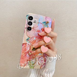 เคสโทรศัพท์มือถือนิ่ม ปิดด้านหลัง ลายดอกไม้น่ารัก แวววาว พร้อมสายคล้องมือ สําหรับ Samsung Galaxy A54 A34 A14 A04e LTE 4G 5G GalaxyA54 GalaxyA34