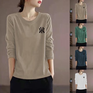 เสื้อคอกลม แขนยาว สีขาว แฟชั่นฤดูใบไม้ผลิ และฤดูใบไม้ร่วง และฤดูหนาว สไตล์ตะวันตก