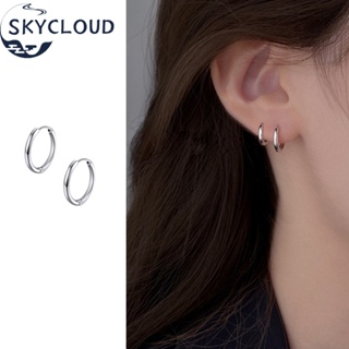 Skycloud ต่างหูห่วงเงิน S925 ทรงกลม ลายเรขาคณิต สไตล์ยุโรป มินิมอล เครื่องประดับแฟชั่น สําหรับผู้ชาย ผู้หญิง