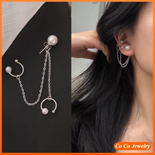 Han Edition Contracted S925 Silver Needle Pearl Chain Ear Clip for Women