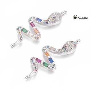 5pc Brass Micro Pave Cubic Zirconia Links Cadmium Free &amp; Lead Free Snake Colorful Platinum 35x13x2.5mm Hole: 1.2mm