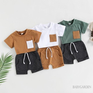 Babygarden-0-3 ปี ชุดเสื้อผ้าเด็กผู้ชาย เสื้อยืดแขนสั้น คอกลม + กางเกงขาสั้น เอวยางยืด