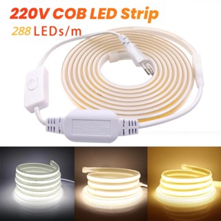 สายไฟ Led 288 ดวง AC 220V COB สว่างมาก กันน้ํา พร้อมสวิตช์ EU ยืดหยุ่น สําหรับกลางแจ้ง