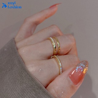 Dropping Oil Double Gold Ring Pearl Open Rings for Women Jewelry Accessories