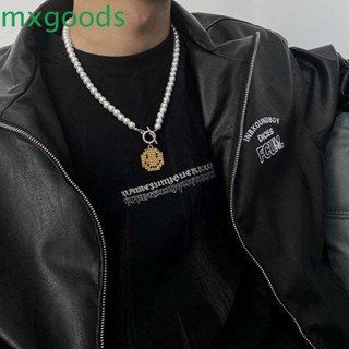 Mxgoods มินิมอล มุก สร้อยคอ พังก์ ฮิปฮอป สไตล์เกาหลี หน้ายิ้ม จี้ สร้อยคอ ลูกปัดคิวบา โซ่ เสน่ห์ คิวบา โซ่ มุก ลูกปัด หน้ายิ้ม จี้ ผู้ชาย / หลากสี