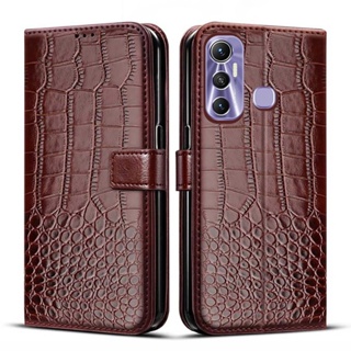 เคสโทรศัพท์มือถือหนัง PU ลายหนังจระเข้ แบบฝาพับ สําหรับ Infinix Hot 11 Helio G70