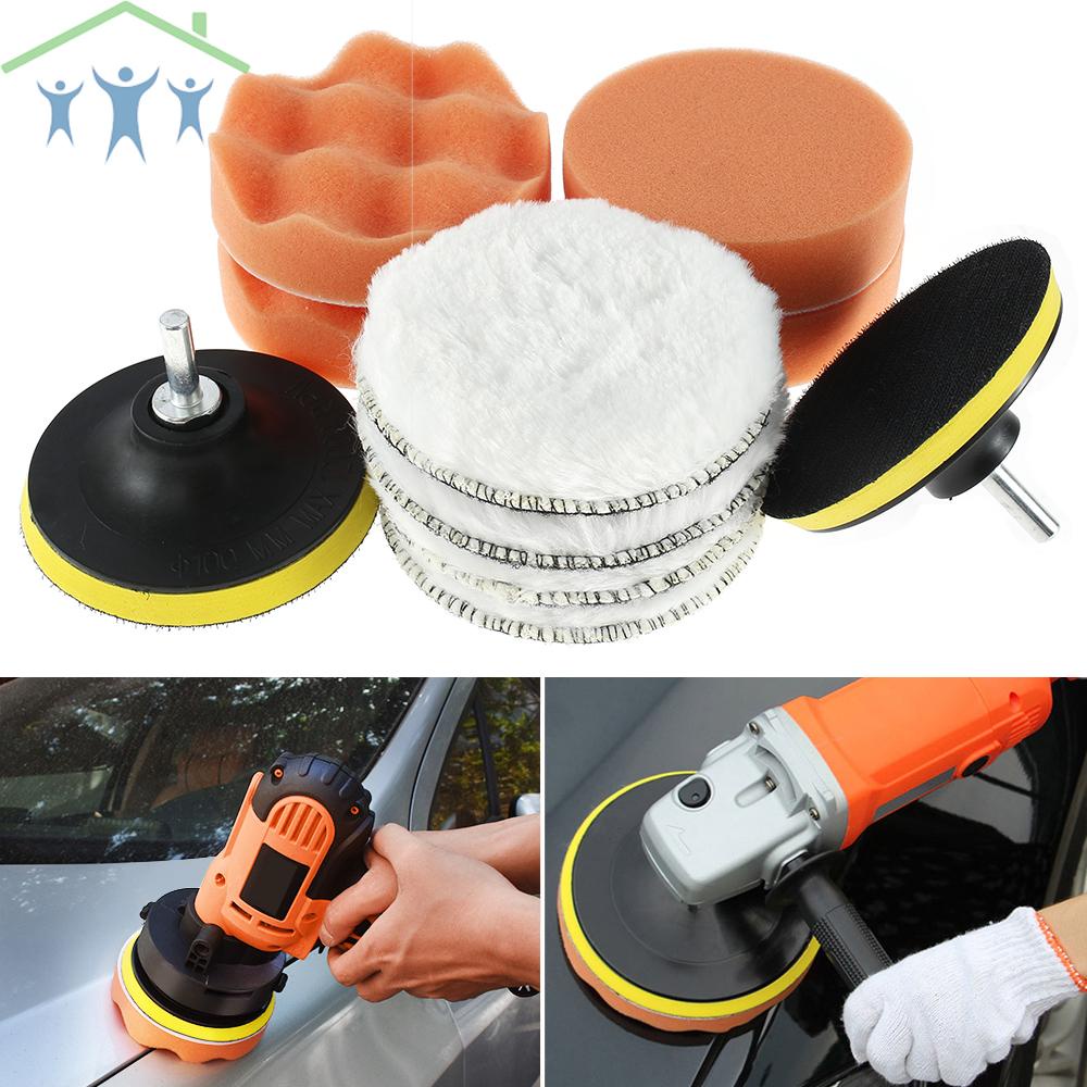 12pcs 4 นิ้วแผ่นขัดฟองน้ําขนสัตว์แว็กซ์ Buffing Pad ชุด M10 เจาะอะแดปเตอร์สําหรับเจาะเครื่องขัด SHOP