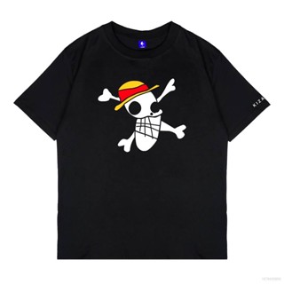 เสื้อยืดแขนสั้นลําลอง ทรงหลวม พิมพ์ลายอนิเมะวันพีช Jolly Roger GP1 พลัสไซซ์ สําหรับผู้ชาย และผู้หญิง PG1