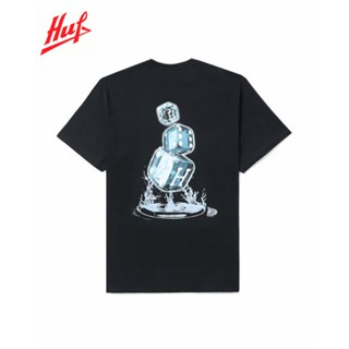 เสื้อยืดแขนสั้นลําลอง ผ้าฝ้าย พิมพ์ลายโลโก้ HUF อินเทรนด์