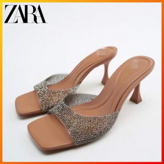 Zara รองเท้าส้นสูง พลาสติก สีธรรมชาติ แฟชั่นฤดูร้อน สําหรับผู้หญิง