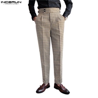 Mens Vintage Printed Checkered High Waist Pants