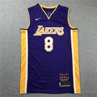 เสื้อกีฬาแขนสั้น ปักลาย NBA Lakers 8 Kobe Retirement Edition สีม่วง แบบสากล ขนาดใหญ่ สไตล์ยุโรป แฟชั่นฤดูร้อน สําหรับผู้ชาย 987036