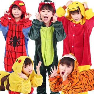 Kigurumi ไดโนเสาร์ ปิกาจู สติตช์ สไปเดอร์แมน วันพีซ เด็ก เด็ก สัตว์ จั๊มสูท เด็กผู้หญิง เด็กผู้ชาย ผ้าสักหลาด ชุดนอน เครื่องแต่งกาย