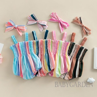 Babygarden-0-18 เดือน ชุดรอมเปอร์ แขนกุด ลายทาง พร้อมที่คาดผม สําหรับเด็กทารกผู้หญิง