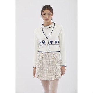 EP คาร์ดิแกนนิตลายหัวใจและจุด ผู้หญิง สีงาช้าง | Heart and Dot Knit Cardigan | 4591