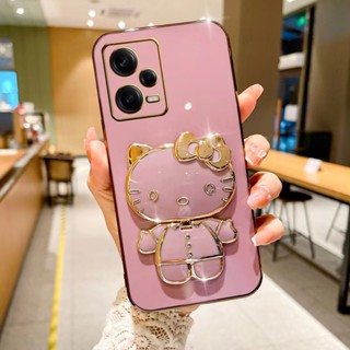 พร้อมส่ง เคสโทรศัพท์มือถือนิ่ม ลาย KT น่ารัก พร้อมขาตั้งกระจก สําหรับ Xiaomi POCO X5 5G POCO X5 Pro 5G X5Pro