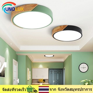 UNOLUX โคมไฟเพดาน LED 12W 24W บางเฉียบหรี่แสงได้ 6 สีโคมระย้าห้องนั่งเล่นที่เรียบง่าย ไม้กันความชื้น