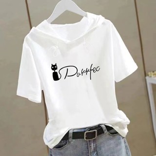 เสื้อกันหนาว มีฮู้ด แขนสั้น พิมพ์ลายกราฟฟิค ทรงหลวม สไตล์เกา…