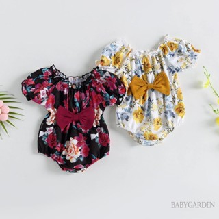 Babygarden-0-18m ชุดรอมเปอร์ แขนสั้น คอกลม พิมพ์ลายดอกไม้ เอวยางยืด แฟชั่นฤดูร้อน สําหรับเด็กผู้หญิง