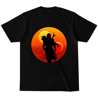 เสื้อยืดคอกลม พิมพ์ลาย The Mandalorian Sunset สีดํา สีขาว สําหรับผู้ชาย และผู้หญิง