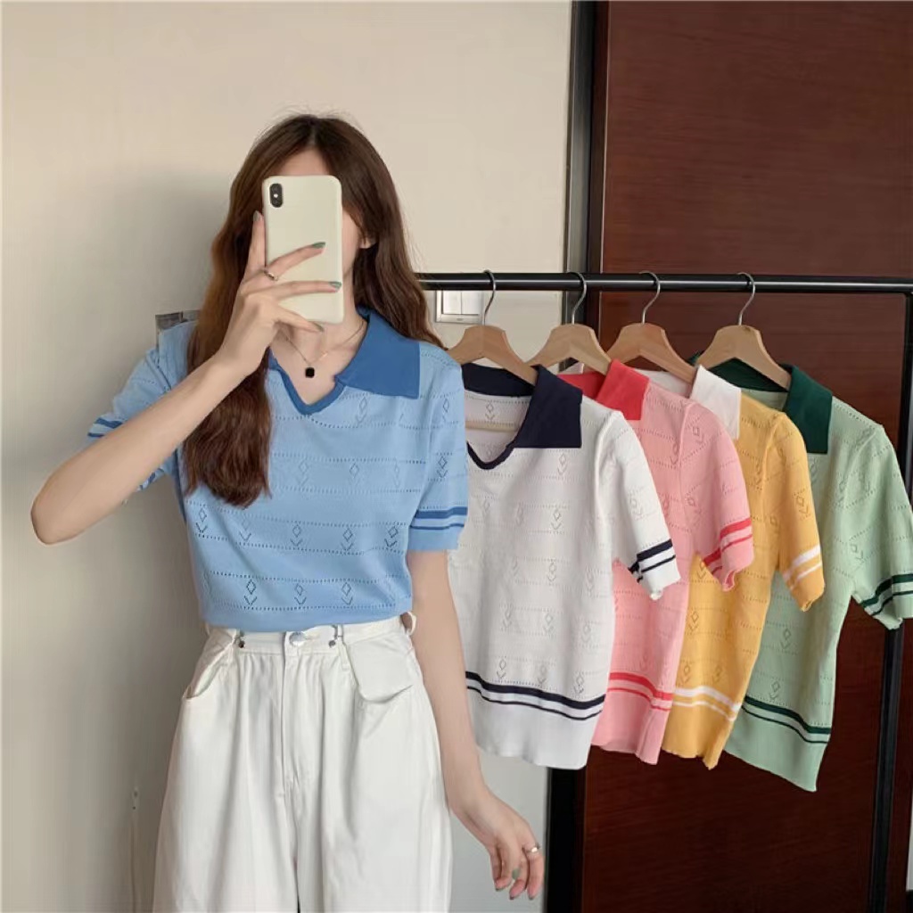 [DODO]พร้อมส่ง*เสื้อคอปกคอวีไหมพรม รุ่นนี้บอกเลยว่าคิ้วท์ตี้สุดๆ สีสันก็น่ารักซะจนใจเจ็บ （a369）