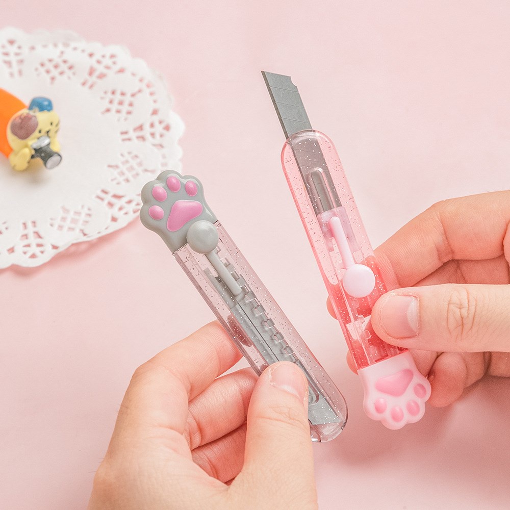 น ่ ารัก Retractable มีดแบบพกพายูทิลิตี ้ มีด Letter Openers Mini กล ่ องตัด Cat Law เครื ่ องเขียนมีด