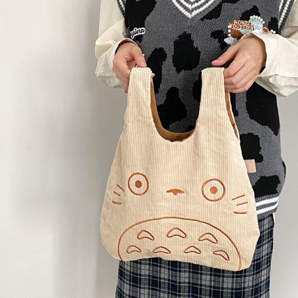 UUMIR  การ์ตูน Totoro หญิงพิมพ์นักช้อปแฟชั่นสําหรับสุภาพสตรีกระเป๋าผ้า Lamb ผ้า